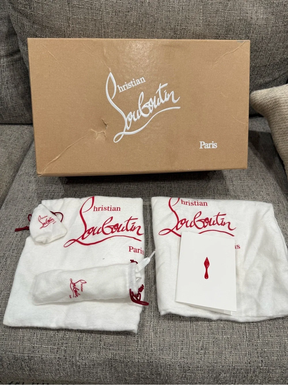 Christian Louboutin White and Silver Studded Low-Top Sneakers